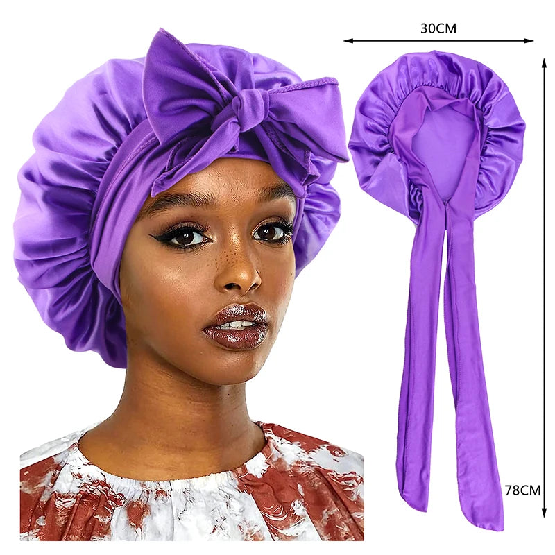 Nouveau Bonnet de Nuit en Satin pour Femme - Bande Large Extensible, Turban Soie pour le Soin des Cheveux et la Douche