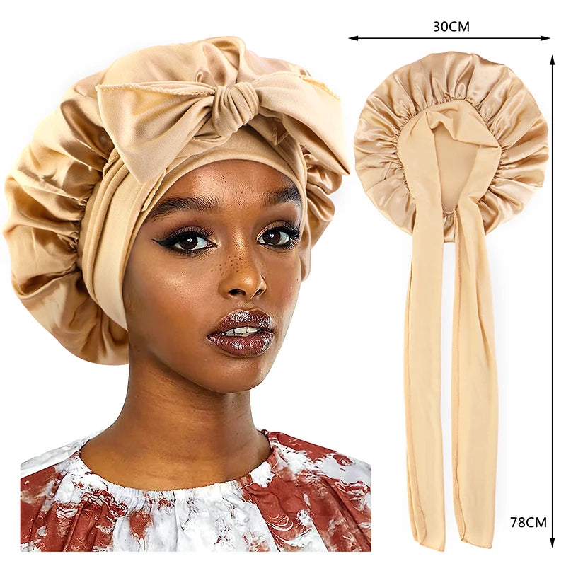 Nouveau Bonnet de Nuit en Satin pour Femme - Bande Large Extensible, Turban Soie pour le Soin des Cheveux et la Douche
