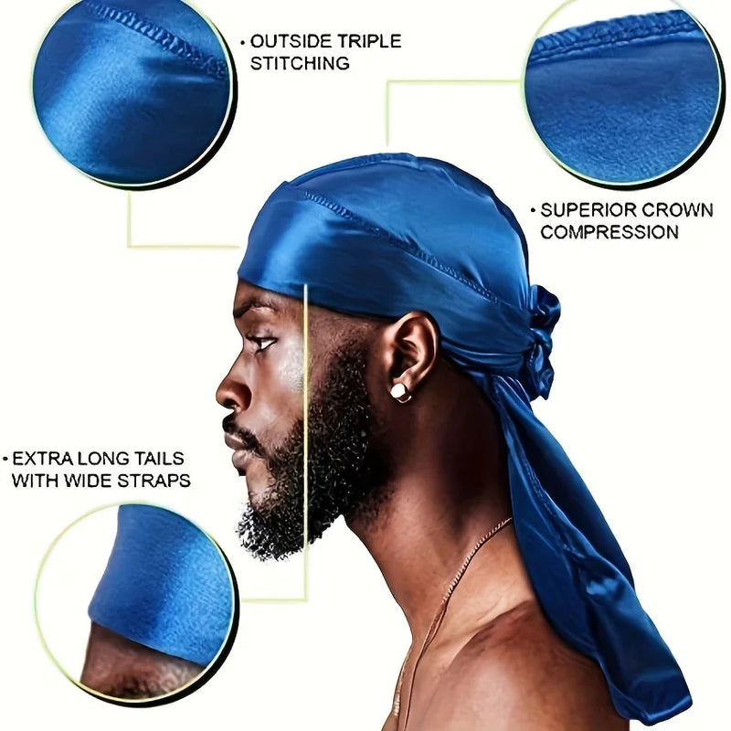 Durag en Soie pour Homme - Bonnet Bandana Soyeux à Longue Queue pour Waves