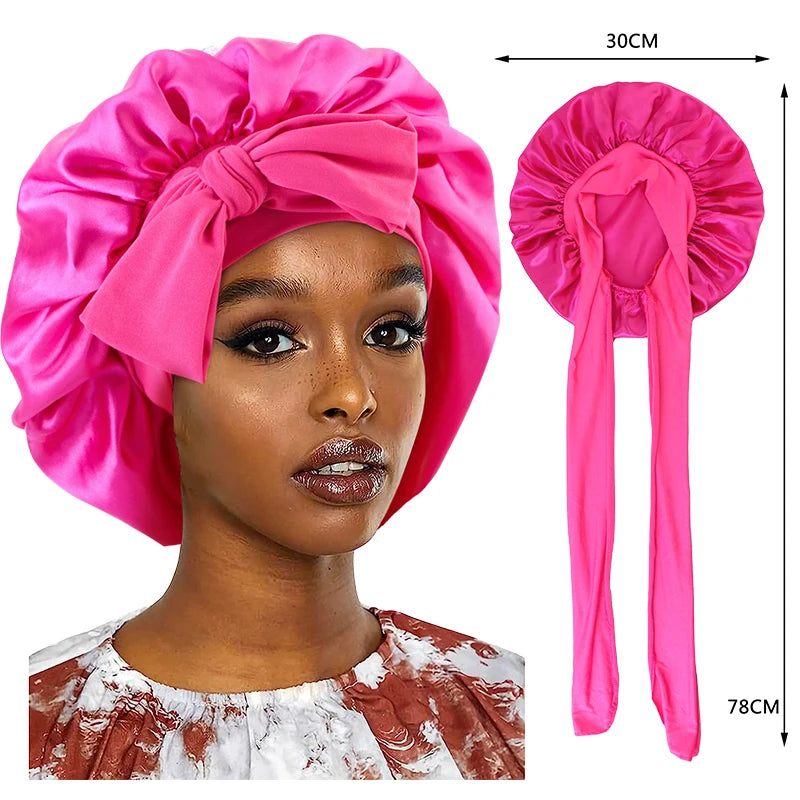 Nouveau Bonnet de Nuit en Satin pour Femme - Bande Large Extensible, Turban Soie pour le Soin des Cheveux et la Douche