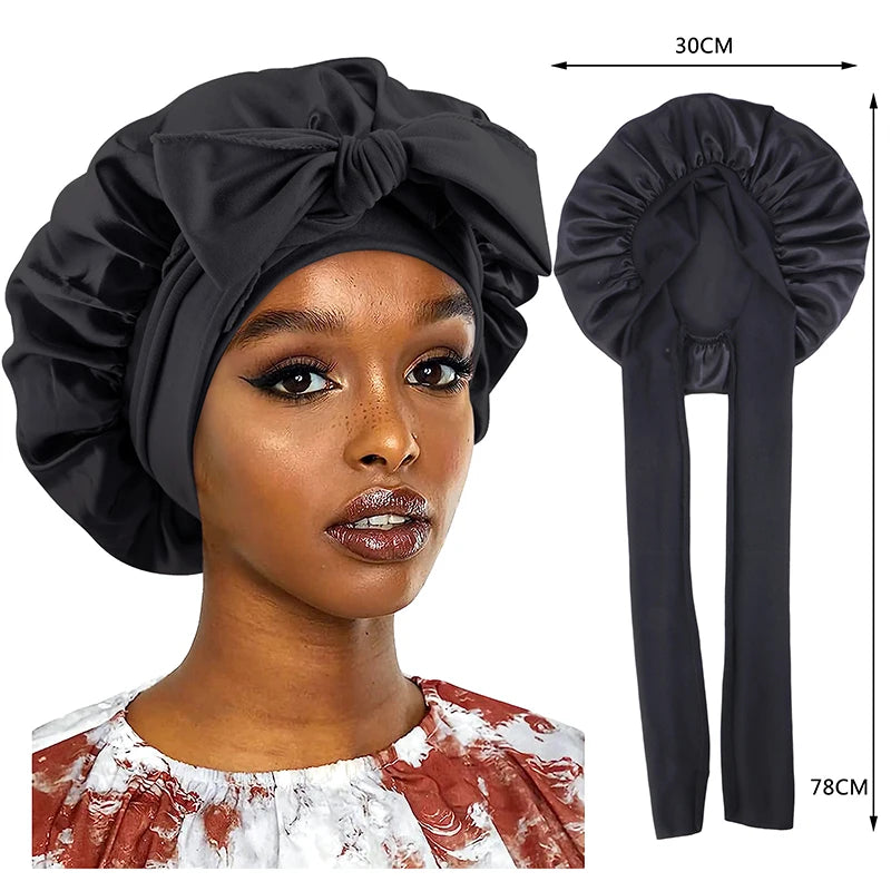 Nouveau Bonnet de Nuit en Satin pour Femme - Bande Large Extensible, Turban Soie pour le Soin des Cheveux et la Douche