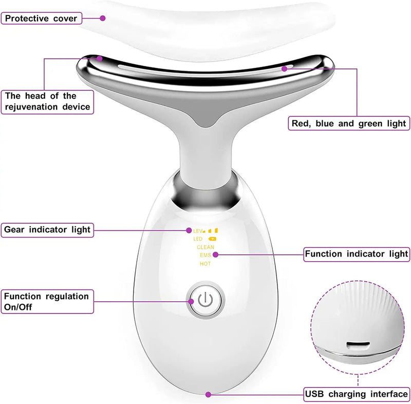 Masseur de cou, lifting facial, trois modes de lumière, appareil électrique de raffermissement de la peau