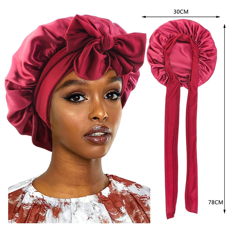 Nouveau Bonnet de Nuit en Satin pour Femme - Bande Large Extensible, Turban Soie pour le Soin des Cheveux et la Douche