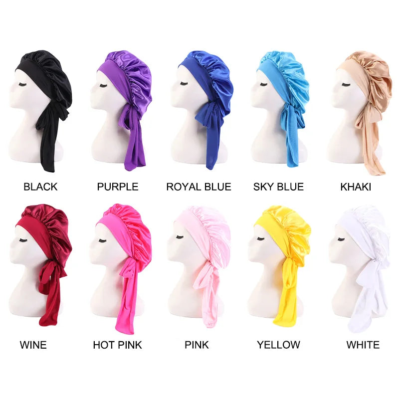 Nouveau Bonnet de Nuit en Satin pour Femme - Bande Large Extensible, Turban Soie pour le Soin des Cheveux et la Douche