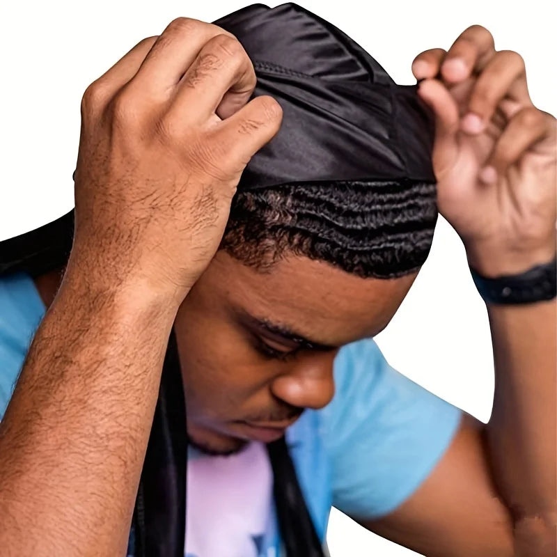 Durag en Soie pour Homme - Bonnet Bandana Soyeux à Longue Queue pour Waves