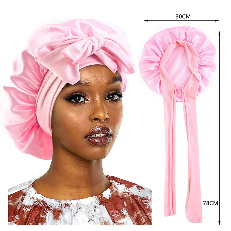 Nouveau Bonnet de Nuit en Satin pour Femme - Bande Large Extensible, Turban Soie pour le Soin des Cheveux et la Douche
