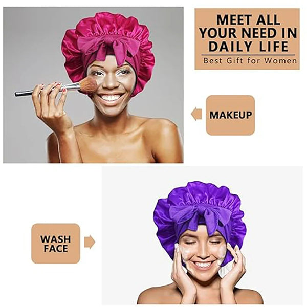 Nouveau Bonnet de Nuit en Satin pour Femme - Bande Large Extensible, Turban Soie pour le Soin des Cheveux et la Douche
