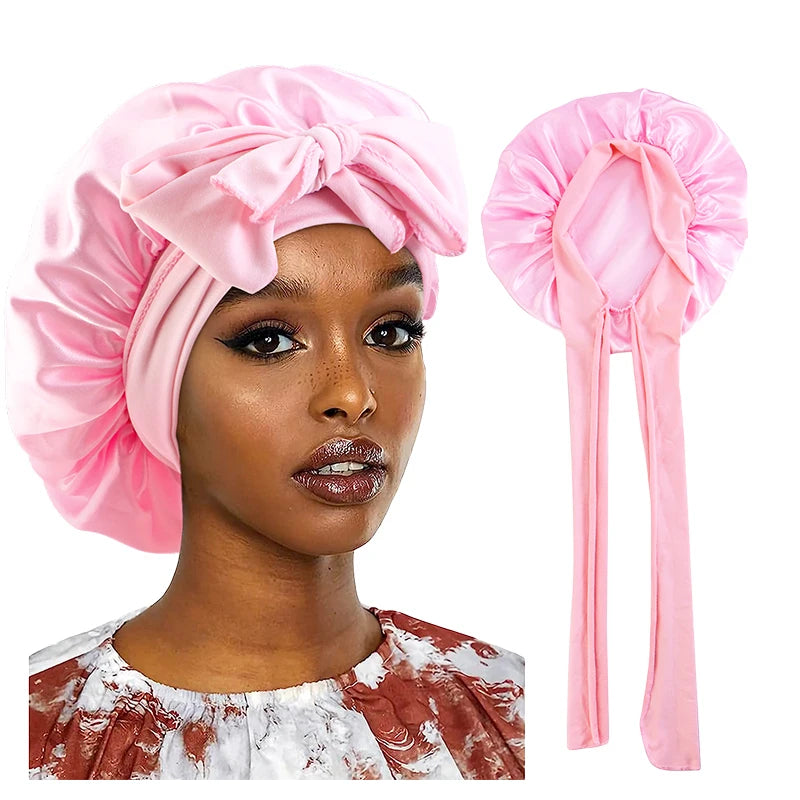 Nouveau Bonnet de Nuit en Satin pour Femme - Bande Large Extensible, Turban Soie pour le Soin des Cheveux et la Douche